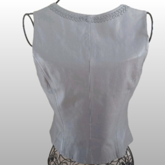 Vintage Cache' Soft Genuine Leather Zipped Front Vest Braided Trim Size 4 Grey - Picture 5 of 17